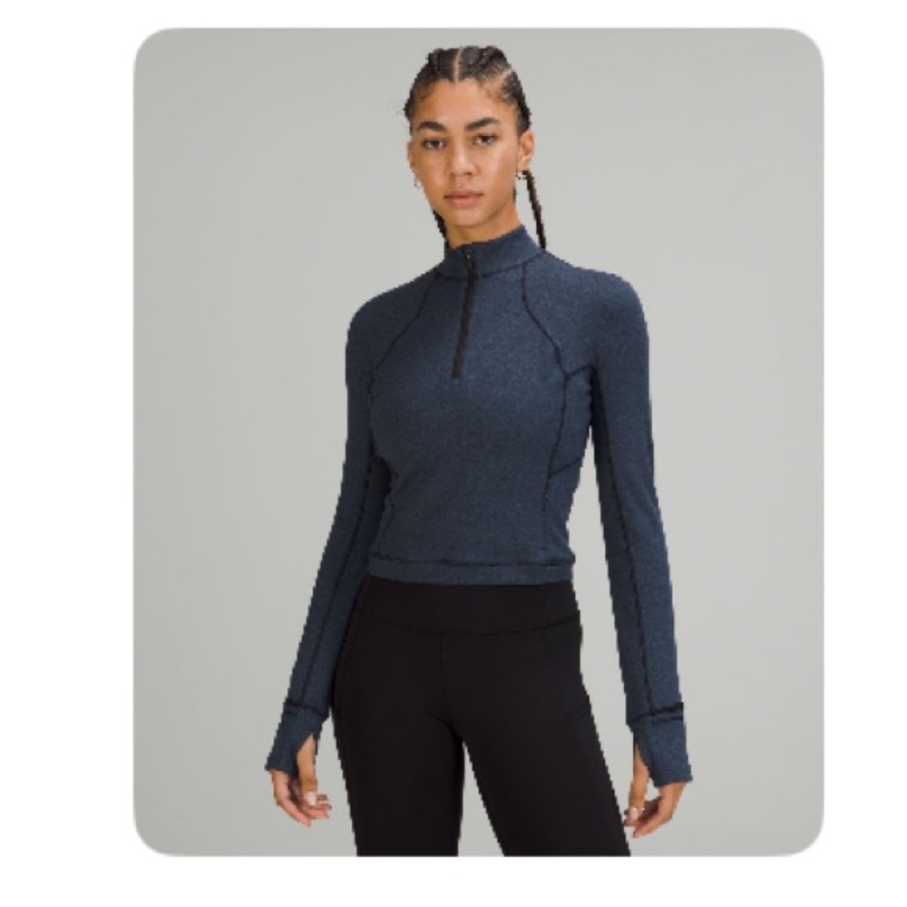 Lululemon It’s Rule Cropped Half Zip Pullover Heather True Navy / Black size 12